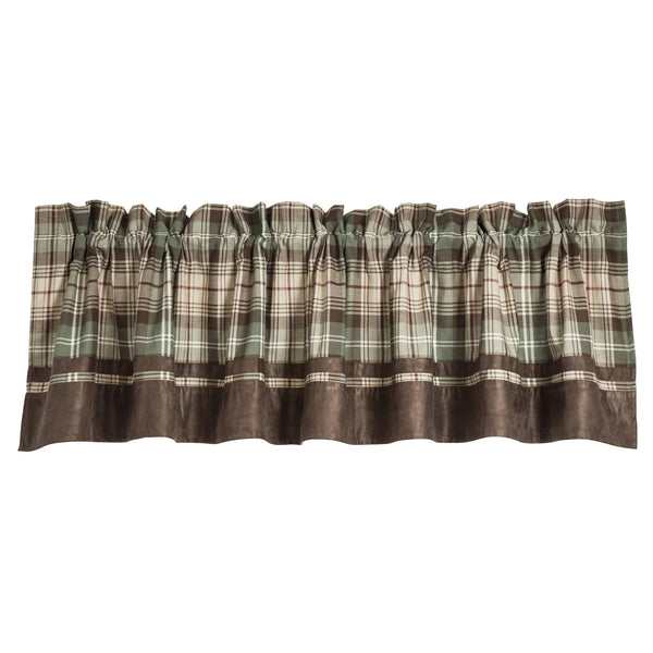 Hiend Accents Huntsman Plaid Valance - Cozy Rustic Elegance With Faux Suede Trim For Lodge-style Décor Brown,Cream,Olive 65% Polyester,35% Cotton Nl1731vl