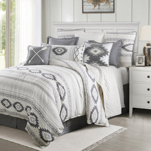 Hiend Accents Free Spirit Comforter Set - Embrace Bohemian Charm With 4-piece Bedroom Ensemble For Relaxation Gray,White Comforter ,Face And Back, 100% Cotton,Fill, 100% Polyester. Bed Skirt ,Skirt, 100% Polyester,Decking, 100% Polyester. Pillow Sham ,100% Polyester. Nl1836-fl-oc