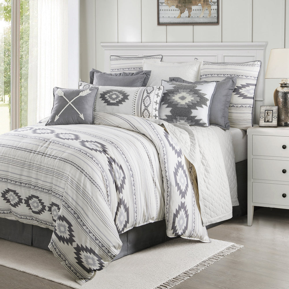 Hiend Accents Free Spirit Comforter Set - Embrace Bohemian Charm With 4-piece Bedroom Ensemble For Relaxation Gray,White Comforter Face, 100% Cotton,Back, 100% Cotton,Filling, 100% Polyester,Bedskirt, Skirt, 100% Polyester,Decking, 100% Polyester,Stardard Sham, 100% Polyester(2pc) Nl1836-sq-oc