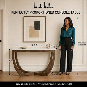 JLA Home Calvedra Sculptural Console Table with Stone-Look Surface and Curved Walnut Legs NM120-0035