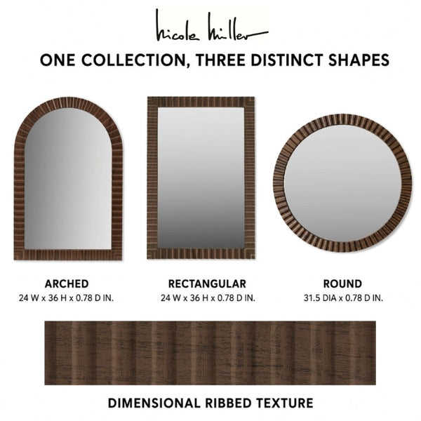 JLA Home Simone Arched Fluted MDF Wall Mirror with Walnut Frame for Entryway or Bedroom NM95F-0001
