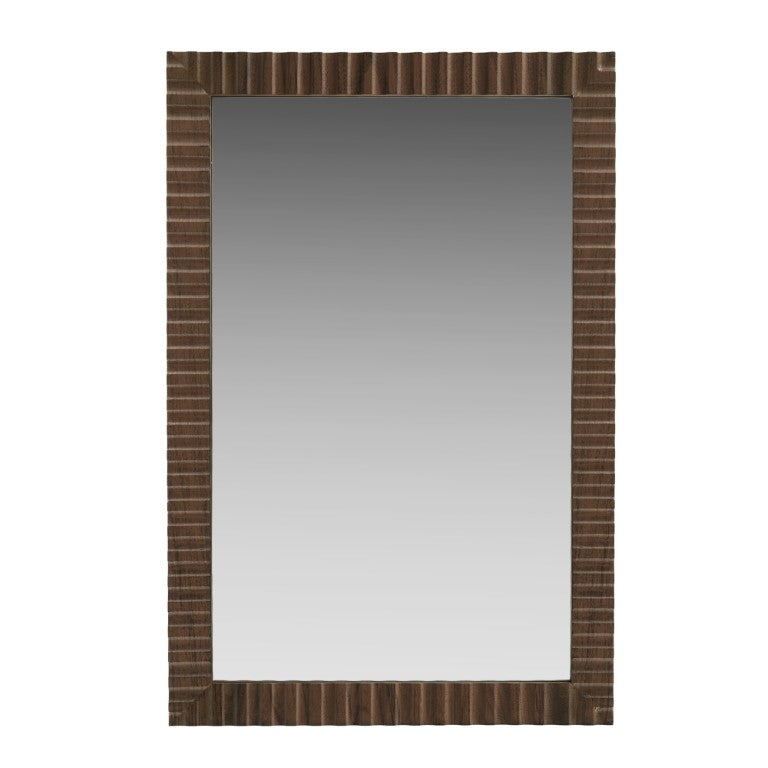 JLA Home Simone Fluted MDF Rectangular Wall Mirror with Walnut Brown Frame for Any Room NM95F-0002