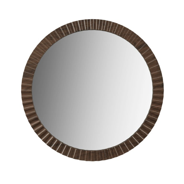 JLA Home Simone Round Fluted MDF Wall Mirror with Walnut Finish for Bedroom or Bath NM95F-0003