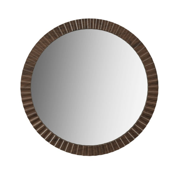 JLA Home Simone Round Fluted MDF Wall Mirror with Walnut Finish for Bedroom or Bath NM95F-0003