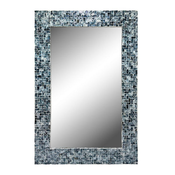 JLA Home 24X35 Capiz Shell Mosaic Wall Mirror Iridescent Ocean Blue Coastal Artisan Decor NM95F-0005