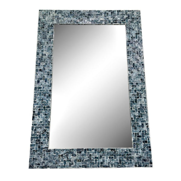 JLA Home 24X35 Capiz Shell Mosaic Wall Mirror Iridescent Ocean Blue Coastal Artisan Decor NM95F-0005