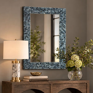 JLA Home 24X35 Capiz Shell Mosaic Wall Mirror Iridescent Ocean Blue Coastal Artisan Decor NM95F-0005