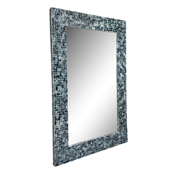JLA Home 24X35 Capiz Shell Mosaic Wall Mirror Iridescent Ocean Blue Coastal Artisan Decor NM95F-0005