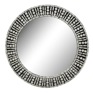 JLA Home 24D Round Capiz Shell Mosaic Wall Mirror Handcrafted Black Lacquer Boho Accent NM95F-0006