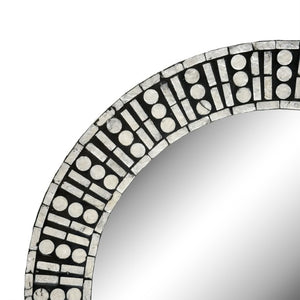 JLA Home 24D Round Capiz Shell Mosaic Wall Mirror Handcrafted Black Lacquer Boho Accent NM95F-0006