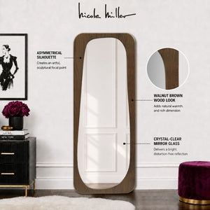 JLA Home Odette Fluted MDF Full Length Floor Mirror with Sculptural Walnut Frame for Bedroom NM95F-0046