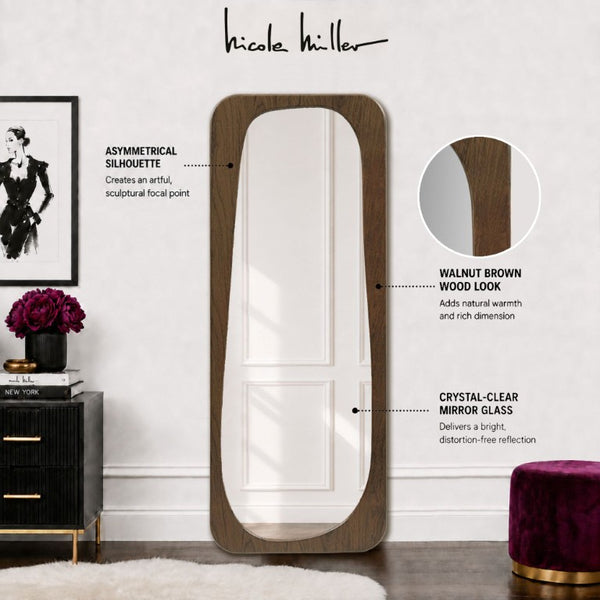 JLA Home Odette Fluted MDF Full Length Floor Mirror with Sculptural Walnut Frame for Bedroom NM95F-0046