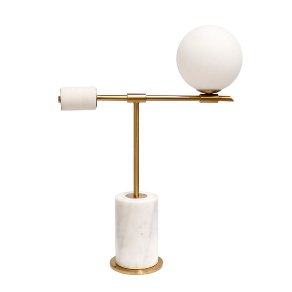 Pasargad Home Bianca Table Lamp - Chic Opal Globe & Gold Metal Arm On Elegant Marble Base, H26" White Metal & Marble Pmt-30208