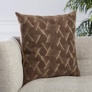 Jaipur Living Jaipur Living Jacques Velvet Embroidered Geometric Pillow Cover Art Deco Accent Dark Taupe PLC102337