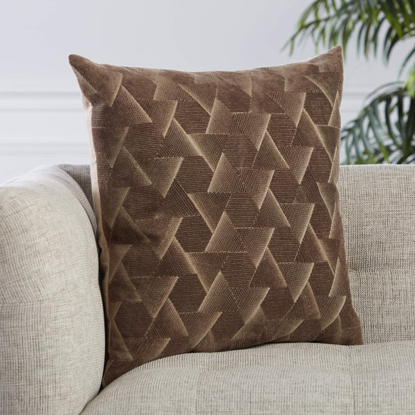 Jaipur Living Jaipur Living Jacques Velvet Embroidered Geometric Throw Pillow Art Deco Cotton Square Dark Taupe Poly Fill PLW103547