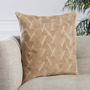 Jaipur Living Jaipur Living Jacques Velvet Embroidered Geometric Pillow Cover Art Deco Accent Beige PLC102328