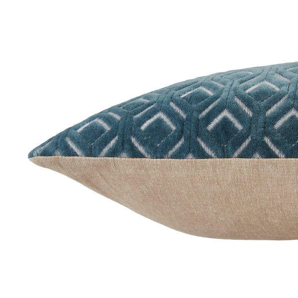 Jaipur Living Jaipur Living Colinet Velvet Lumbar Pillow Art Deco Embroidered Trellis Lattice Accent Blue Poly Fill PLW103545