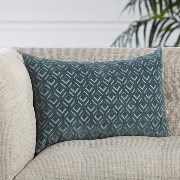 Jaipur Living Jaipur Living Colinet Velvet Lumbar Pillow Art Deco Embroidered Trellis Lattice Accent Blue Poly Fill PLW103545