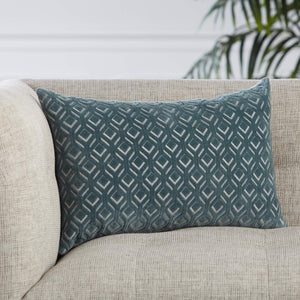 Jaipur Living Jaipur Living Nouveau Velvet Lumbar Pillow Cover Embroidered Diamond Trellis Sofa Accent Blue PLC102335