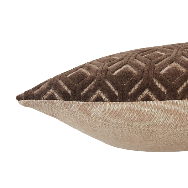Jaipur Living Jaipur Living Colinet Velvet Lumbar Pillow Art Deco Embroidered Trellis Lattice Accent Dark Taupe Poly Fill PLW103548