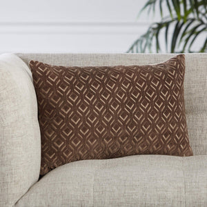 Jaipur Living Jaipur Living Colinet Velvet Lumbar Pillow Art Deco Embroidered Trellis Lattice Accent Dark Taupe Poly Fill PLW103548