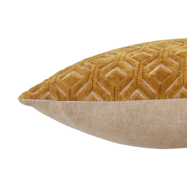 Jaipur Living Jaipur Living Colinet Velvet Lumbar Pillow Art Deco Embroidered Trellis Lattice Accent Gold Down PLW103491