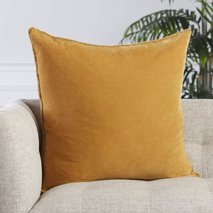 Jaipur Living Jaipur Living Sunbury Cotton Velvet Throw Pillow with Fringe Trim Art Deco Accent Gold Down PLW103489