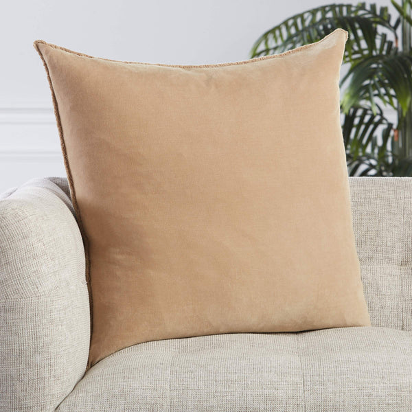 Jaipur Living Jaipur Living Sunbury Cotton Velvet Throw Pillow with Fringe Trim Art Deco Accent Beige Down PLW103477