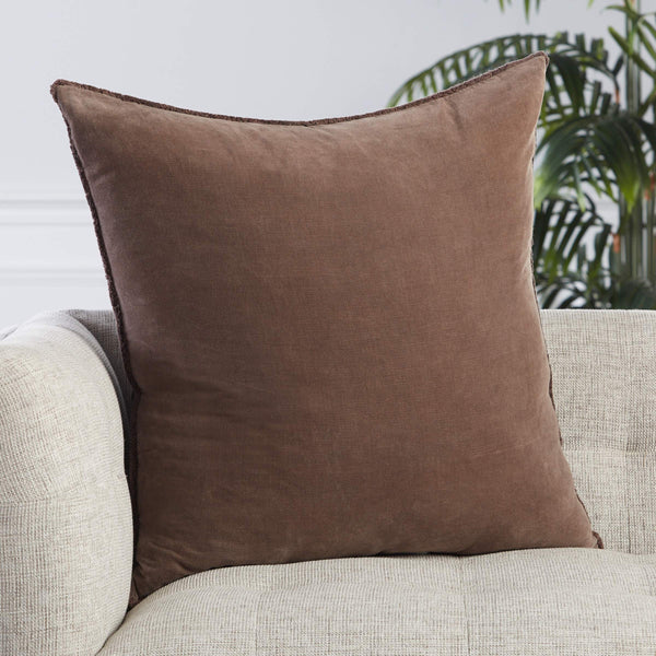 Jaipur Living Jaipur Living Sunbury Cotton Velvet Throw Pillow with Fringe Trim Art Deco Accent Dark Taupe Down PLW103486