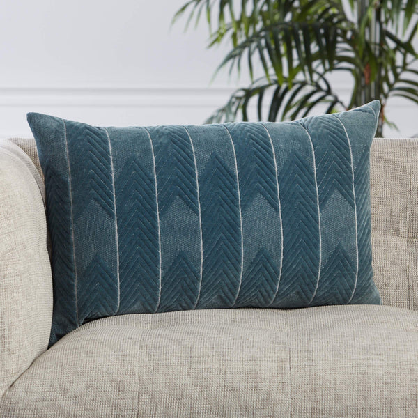 Jaipur Living Jaipur Living Bourdelle Embroidered Chevron Cotton Velvet Lumbar Pillow Art Deco Sofa Accent Blue Poly Fill PLW103574