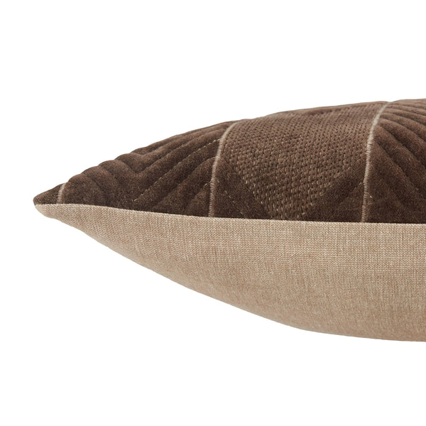 Jaipur Living Jaipur Living Velvet Lumbar Pillow Cover Hand Embroidered Chevron Art Deco Sofa Accent Dark Taupe PLC102358