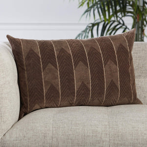 Jaipur Living Jaipur Living Velvet Lumbar Pillow Cover Hand Embroidered Chevron Art Deco Sofa Accent Dark Taupe PLC102358