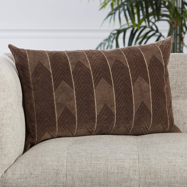 Jaipur Living Jaipur Living Velvet Lumbar Pillow Cover Hand Embroidered Chevron Art Deco Sofa Accent Dark Taupe PLC102358