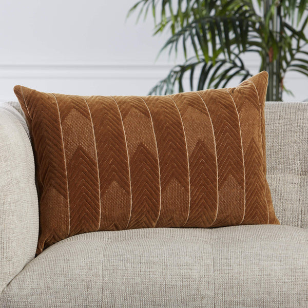 Jaipur Living Jaipur Living Velvet Lumbar Pillow Cover Hand Embroidered Chevron Art Deco Sofa Accent Brown PLC102360