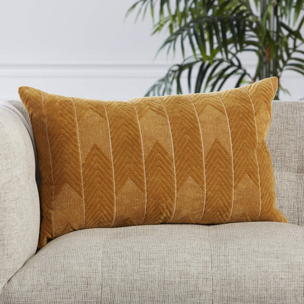 Jaipur Living Jaipur Living Bourdelle Embroidered Chevron Cotton Velvet Lumbar Pillow Art Deco Sofa Accent Beige Down PLW103577