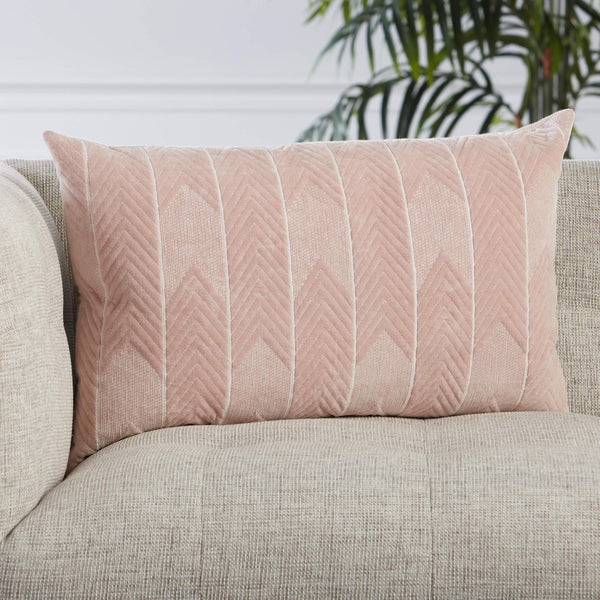 Jaipur Living Jaipur Living Bourdelle Embroidered Chevron Cotton Velvet Lumbar Pillow Art Deco Sofa Accent Blush Poly Fill PLW103572
