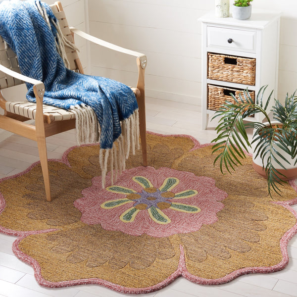 Safavieh Novelty Luxurious Floral Area Rug - Hand-tufted Wool & Cotton Blend For Elegant Home Décor Gold ,Pink 80% Wool,20% Cotton With Cotton Backing Nov104d-6r