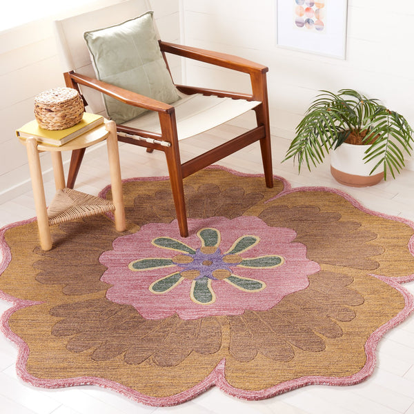 Safavieh Novelty Luxurious Floral Area Rug - Hand-tufted Wool & Cotton Blend For Elegant Home Décor Gold ,Pink 80% Wool,20% Cotton With Cotton Backing Nov104d-6r