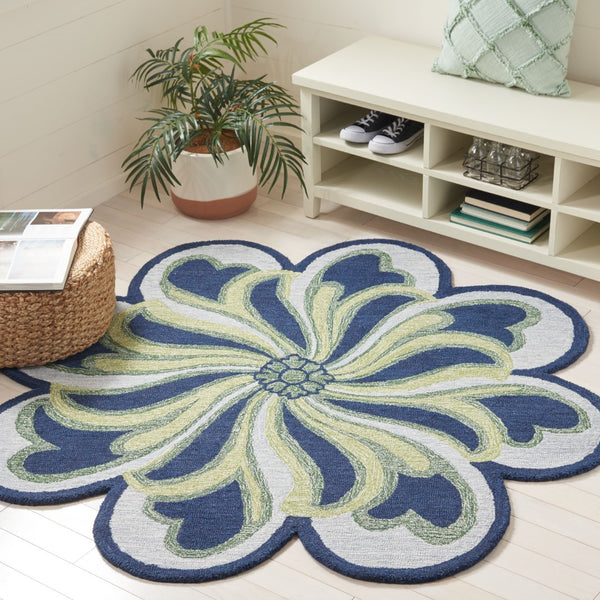 Safavieh Novelty  107 Hand Tufted Floral Rug Navy / Green 5' x 5' Round