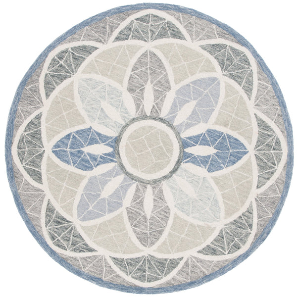 Safavieh Novelty Handcrafted Area Rug - Luxurious Grey And Gold Floral Design For Elegant Home Decor Grey ,Blue 80% Wool 20% Cotton Nov110f-5r