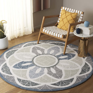 Safavieh Novelty Handcrafted Area Rug - Luxurious Grey And Gold Floral Design For Elegant Home Decor Grey ,Blue 80% Wool 20% Cotton Nov110f-5r
