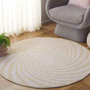 Safavieh Novelty Round Area Rug - Luxurious Wool-cotton Blend With Timeless Elegance And Minimalist Design Light Gold ,Ivory 80% Wool,20% Cotton Nov201d-4r
