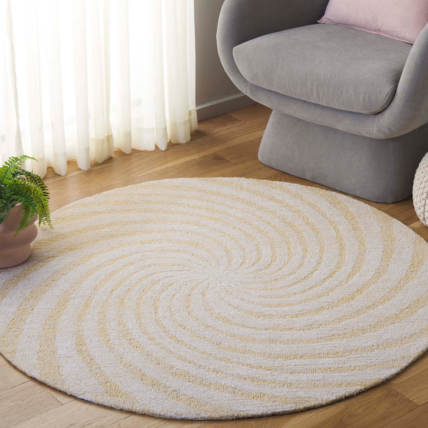 Safavieh Novelty Round Area Rug - Luxurious Wool-cotton Blend With Timeless Elegance And Minimalist Design Light Gold ,Ivory 80% Wool,20% Cotton Nov201d-4r