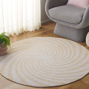 Safavieh Novelty Luxurious Round Area Rug - Durable, Plush, Handcrafted Design For Stylish Home Interiors Light Gold ,Ivory 80% Wool,20% Cotton Nov201d-5r