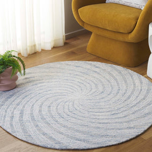 Safavieh Novelty Luxurious Round Area Rug - Durable, Plush, Handcrafted Design For Stylish Home Interiors Blue ,Grey 80% Wool,20% Cotton Nov201m-3r