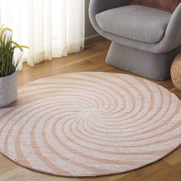 Safavieh Novelty Round Area Rug - Luxurious Wool-cotton Blend With Timeless Elegance And Minimalist Design Light Rust ,Ivory 80% Wool,20% Cotton Nov201p-4r