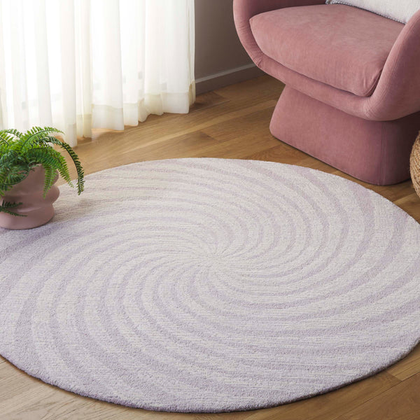 Safavieh Novelty Round Area Rug - Luxurious Wool-cotton Blend With Timeless Elegance And Minimalist Design Light Lavender ,Ivory 80% Wool,20% Cotton Nov201v-4r
