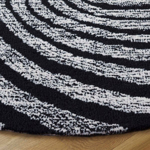 Safavieh Novelty Round Area Rug - Luxurious Wool-cotton Blend With Timeless Elegance And Minimalist Design Black ,Ivory 80% Wool,20% Cotton Nov201z-4r