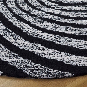 Safavieh Novelty Luxurious Round Area Rug - Durable, Plush, Handcrafted Design For Stylish Home Interiors Black ,Ivory 80% Wool,20% Cotton Nov201z-3r