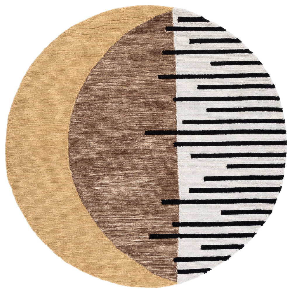 Safavieh Novelty Round Area Rug - Contemporary Geometric Design, Hand-tufted Wool And Cotton, Elegant Décor Brown ,Beige 80% Wool & 20% Cotton Nov350t-5r